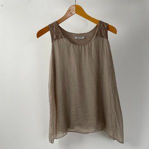 Tendenze Flowy Silk Sleeveless Tank Top Lace Detail Made In Italy, Size M